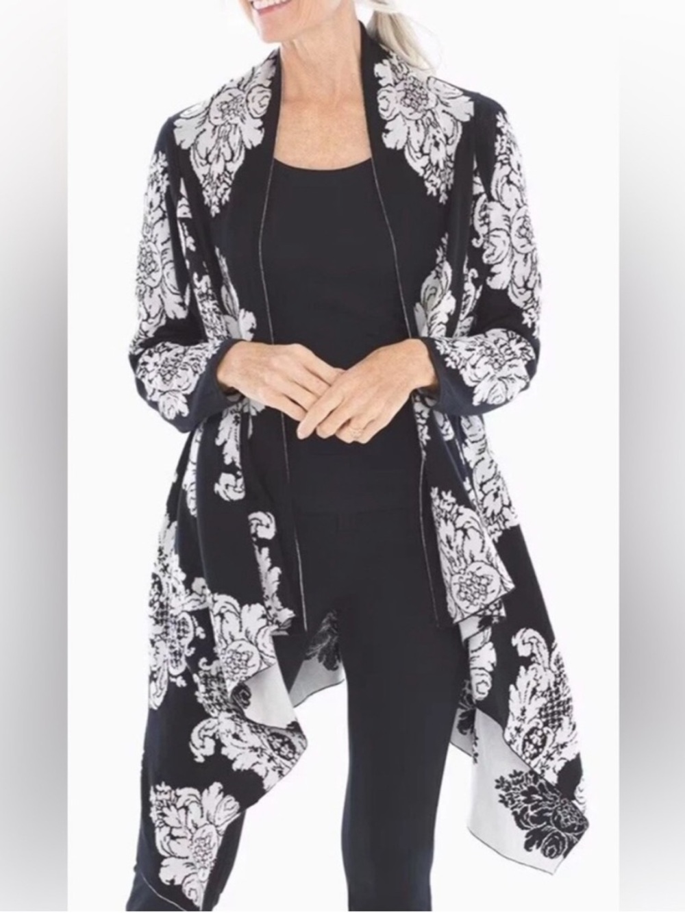 Soma Intimates Reversible Black and White Floral Sweater  Size S/M